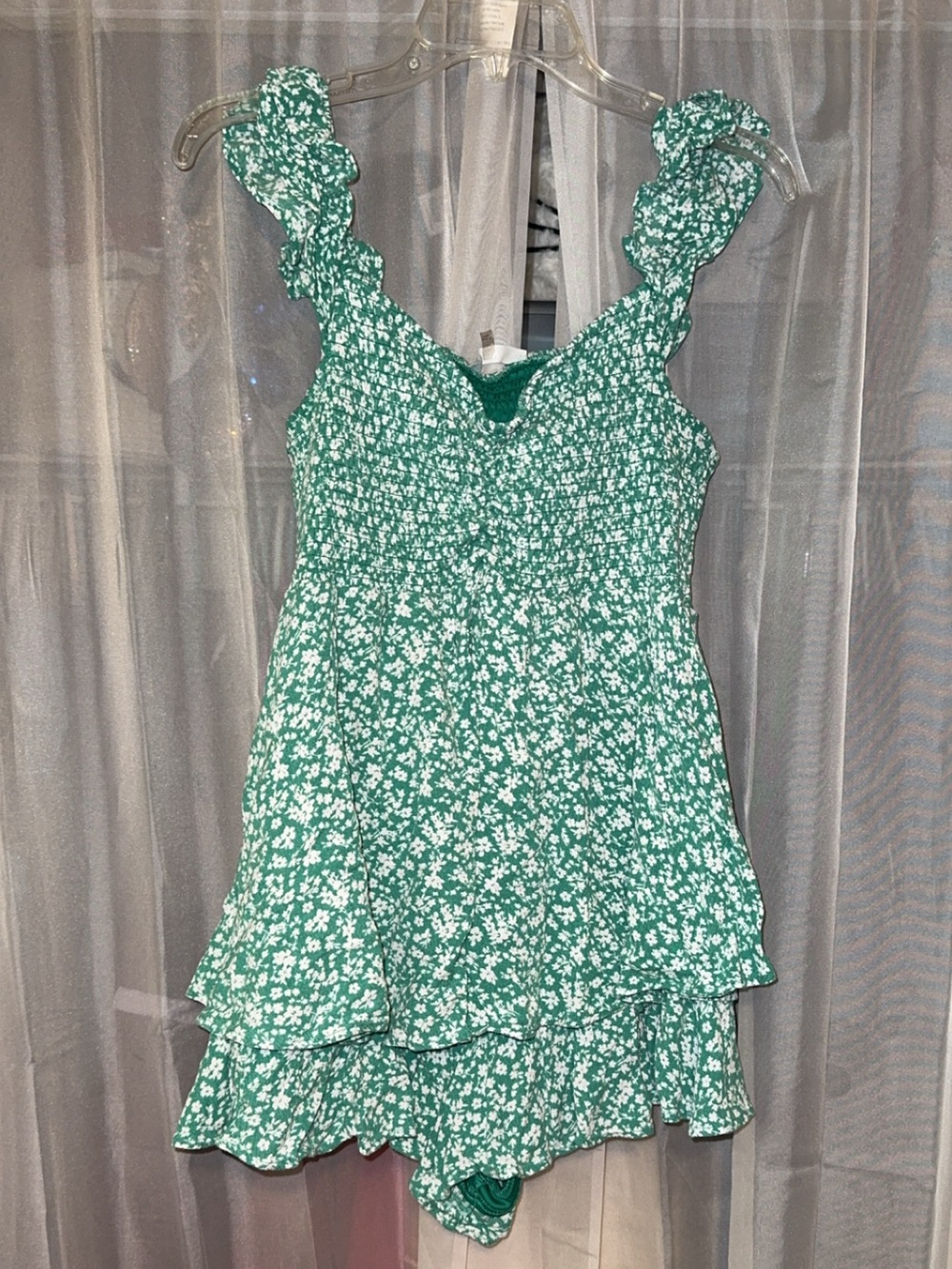Altar'd State Green and White Floral Romper